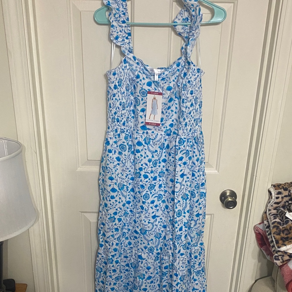 Draper James Blue and White Floral Maxi Dress